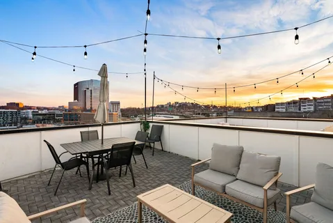 a dining room with furniture