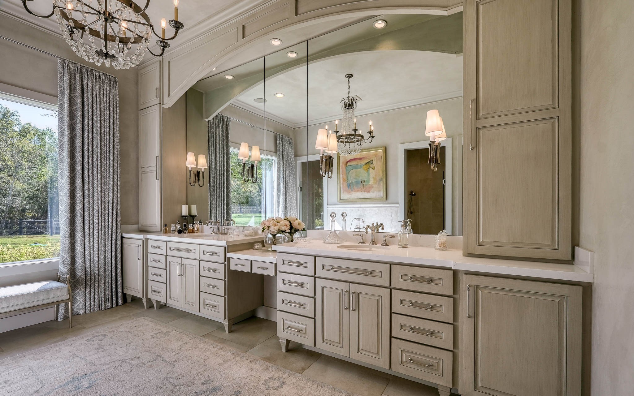 22474 Kmiec Road Hempstead, TX 77445 - Photo 22 of 49 a spacious bathroom with a double vanity sink a large mirror and a bathtub