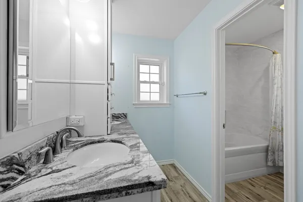 a bathroom with a tub