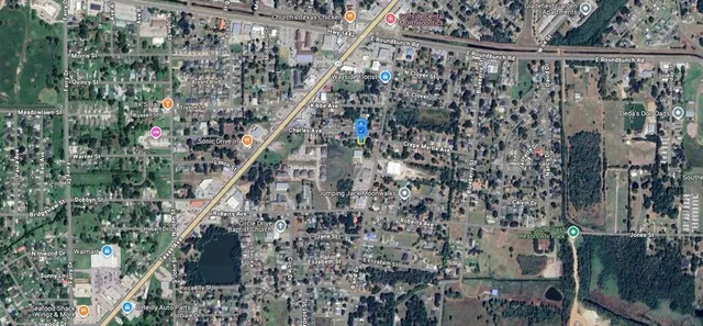 a city view with tall buildings