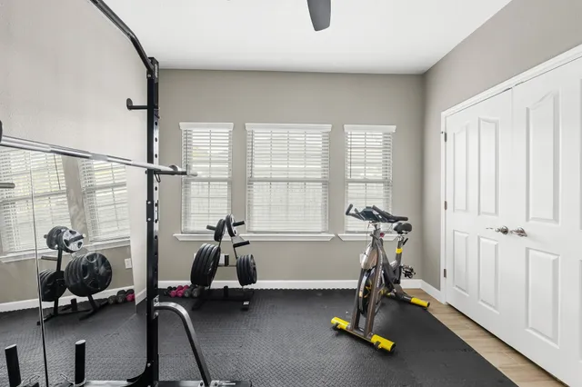 a view of a room with gym equipment