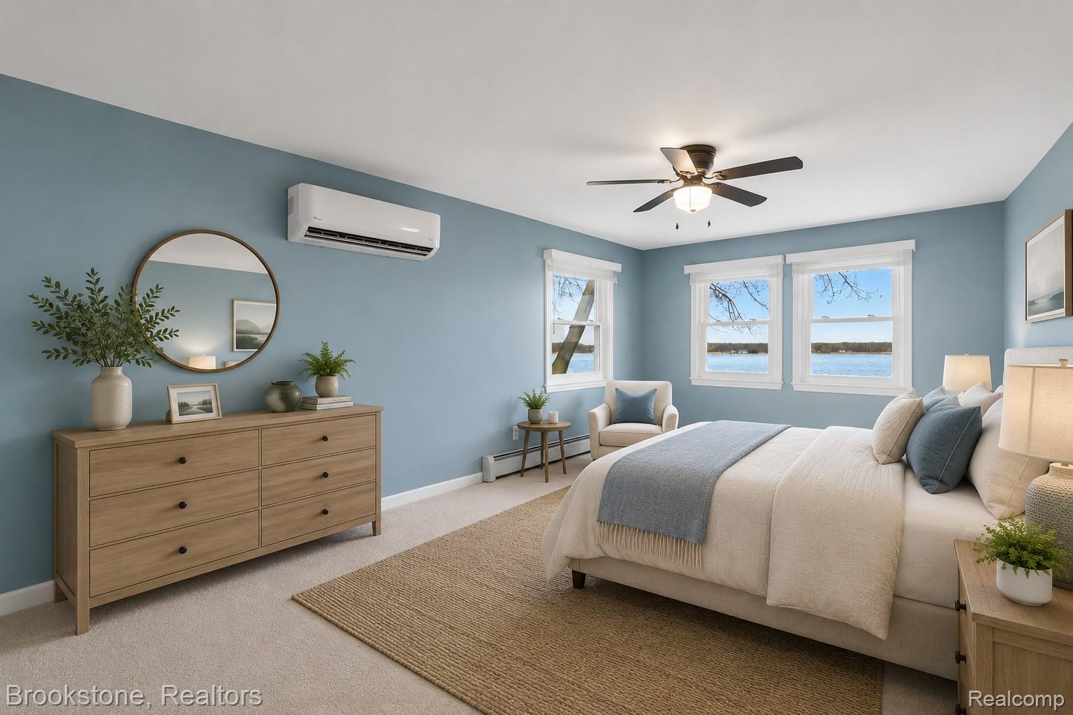 2230 Elm Street Algonac, MI 48001 - Photo 45 of 59 Bedroom with ceiling fan, light carpet, and baseboard heating