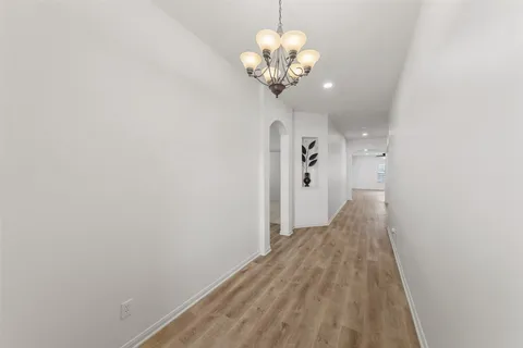 a view of a chandelier in a room