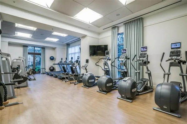 a view of a room with gym equipment