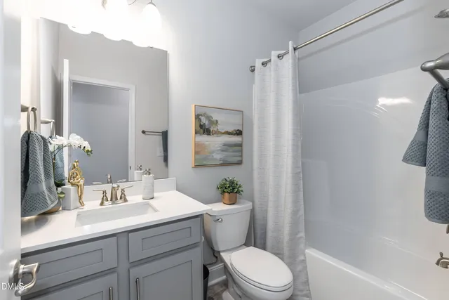 a bathroom with a sink toilet vanity and shower