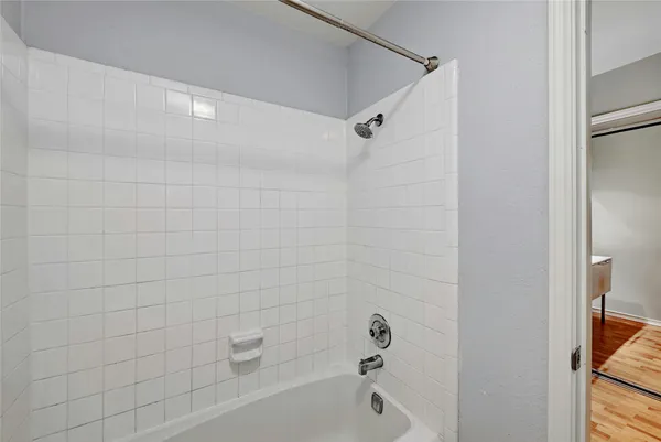 a bathroom with a bathtub