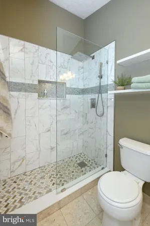 a bathroom with a toilet and a shower