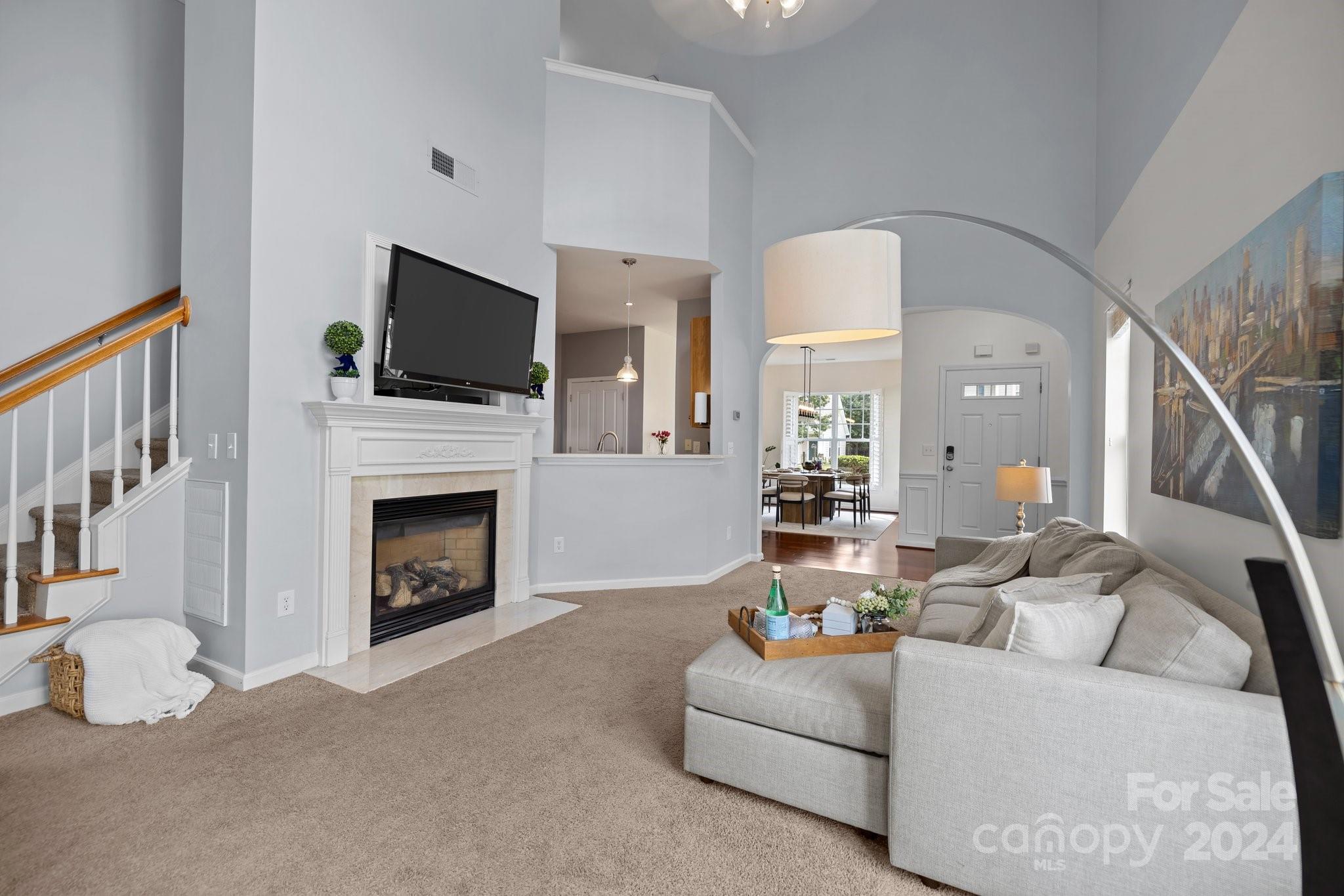 449 Silver Cypress Lane Fort Mill, SC 29708 - Photo 13 of 42 a living room with furniture a fireplace and a flat screen tv