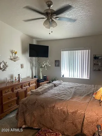 a bed room with a bed a television and a window