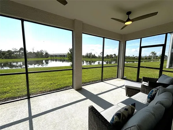 a living room with a large window