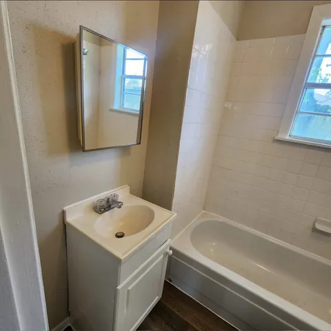a bathroom with a sink and a bathtub