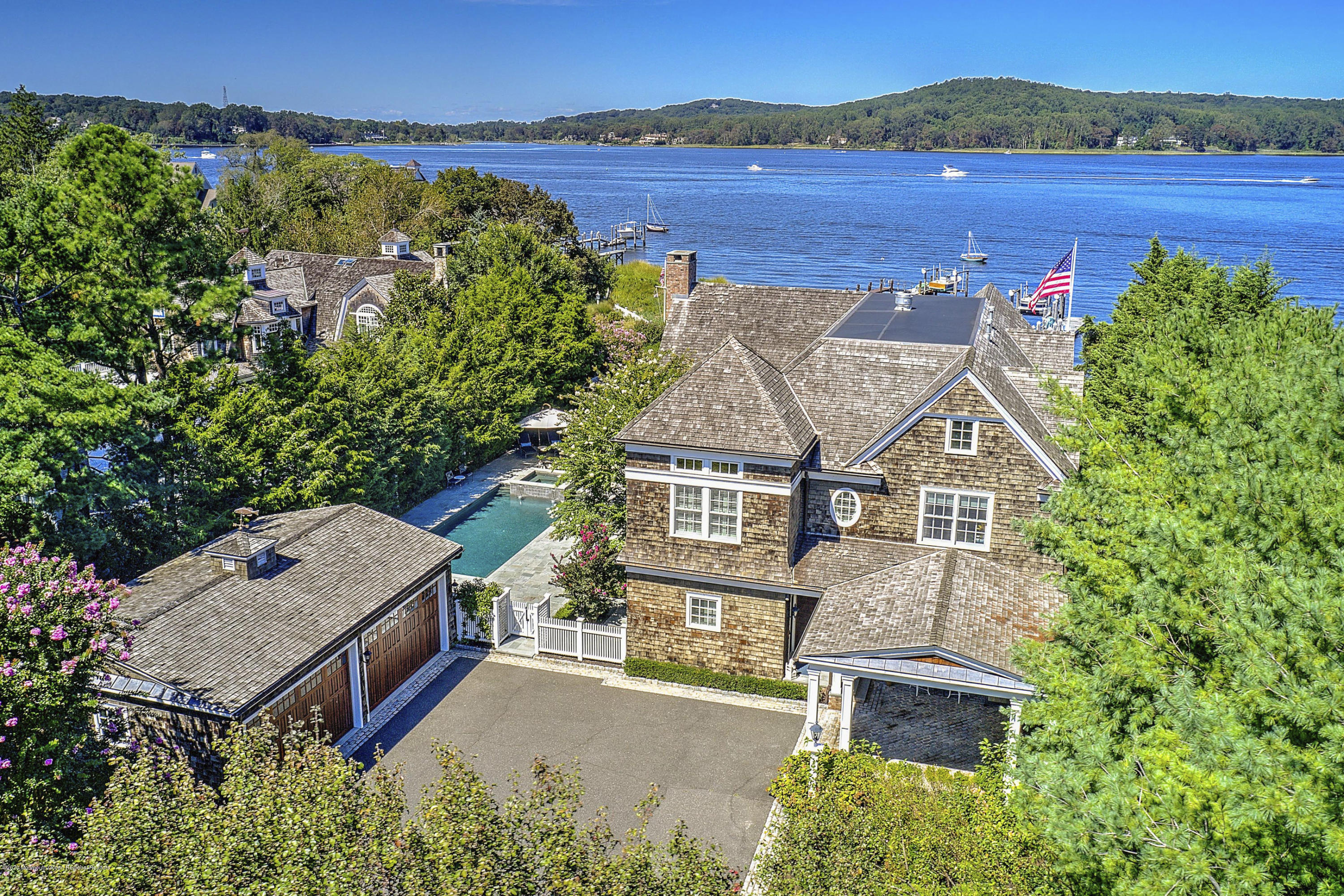 an aerial view of a house with a garden