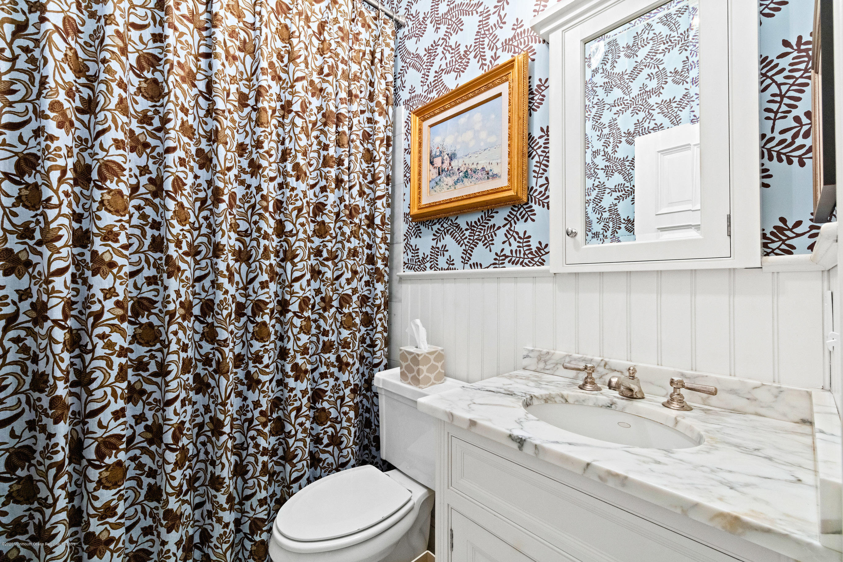 62 River Road Rumson, NJ 07760 - Photo 47 of 54 a bathroom with a granite countertop sink and a toilet