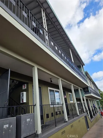 a view of a building from a balcony