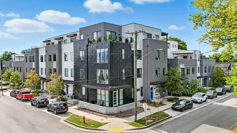 a front view of a building with street view