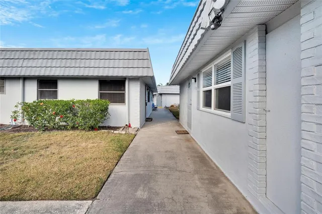 a entryway with brick walls