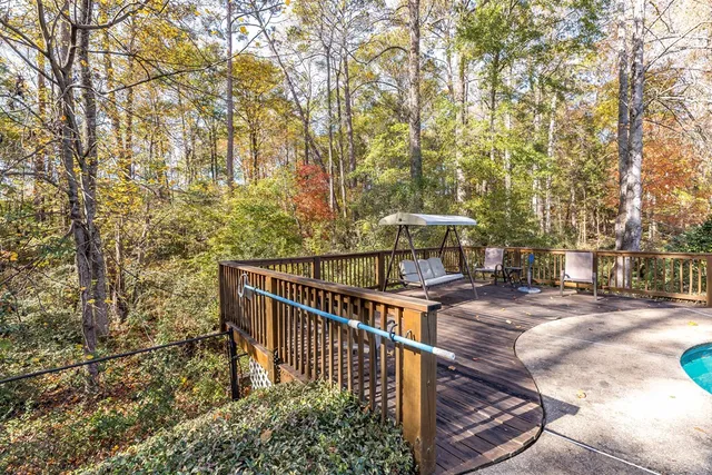 a terrace with trees