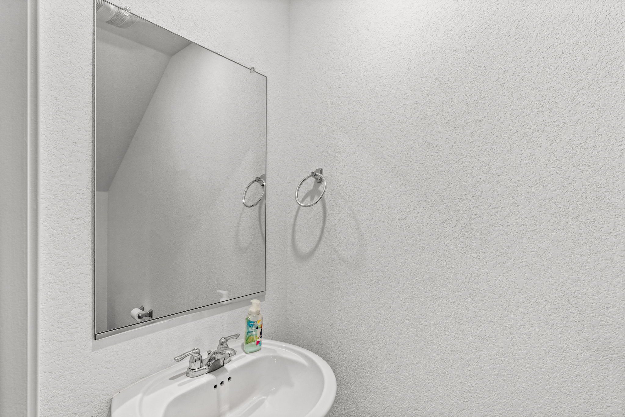 889 Powell Kyle, TX 78640 - Photo 13 of 22 A classic pedestal sink paired with a simple wall-mounted mirror anchors this powder room.