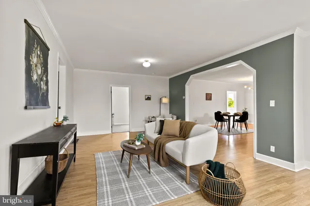 a living room with furniture and a rug