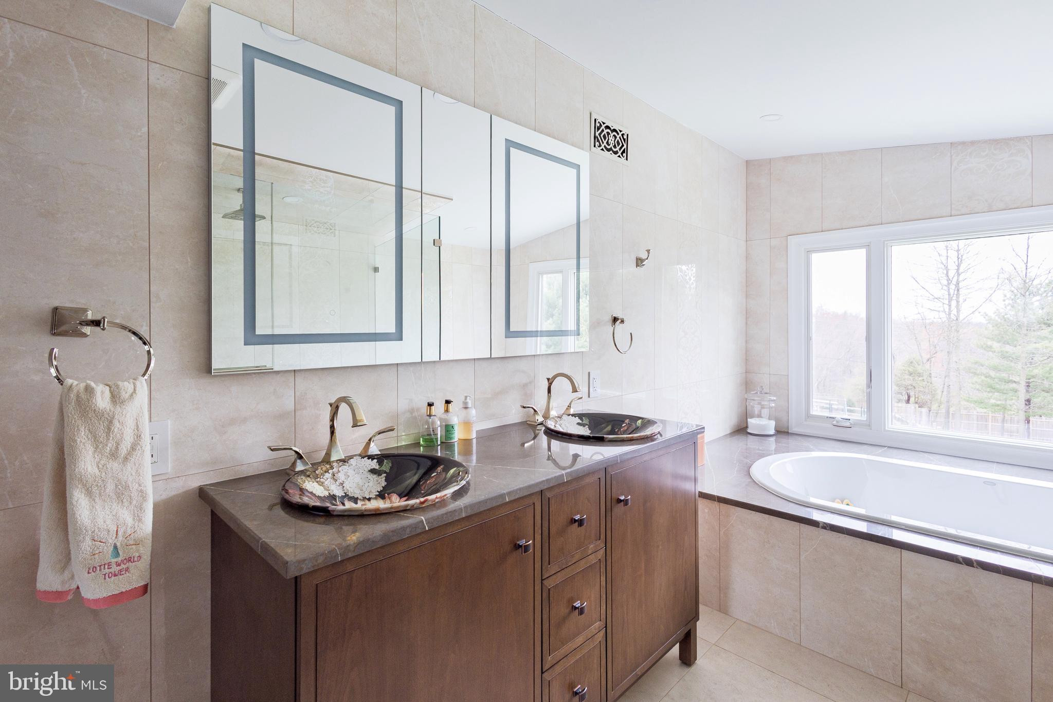 1851 Meetinghouse Road Warminster, PA 18974 - Photo 56 of 66 a bathroom with a granite countertop sink mirror and a bathtub