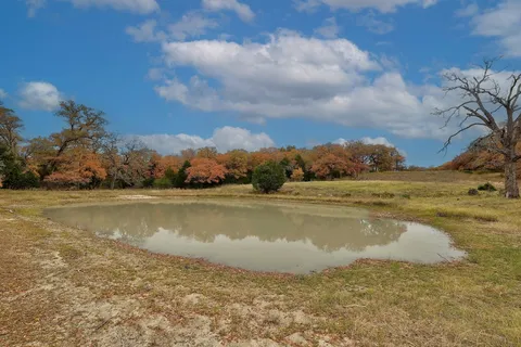 a view of a field with an ocean view