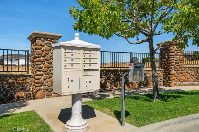 a view of a dry yard with trees and mountains in the background