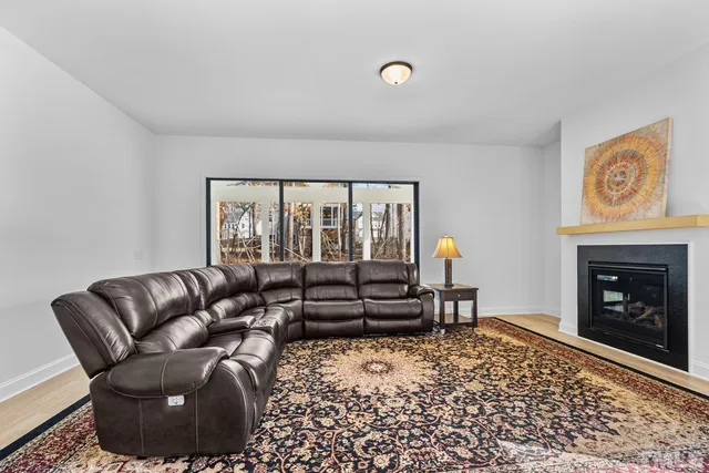 a living room with furniture and a rug