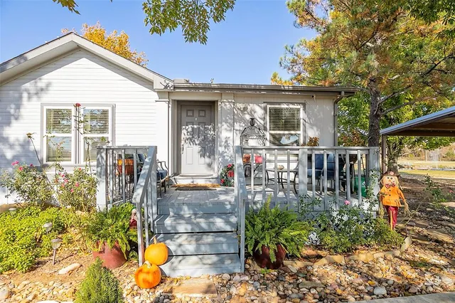 a front view of a house with patio
