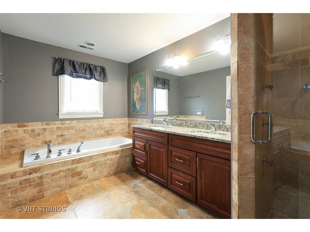 888 Spring Road Elmhurst, IL 60126 - Photo 12 of 22 a bathroom with a granite countertop tub sink and mirror
