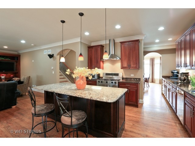 888 Spring Road Elmhurst, IL 60126 - Photo 5 of 22 a kitchen with stainless steel appliances kitchen island granite countertop a table chairs and a refrigerator