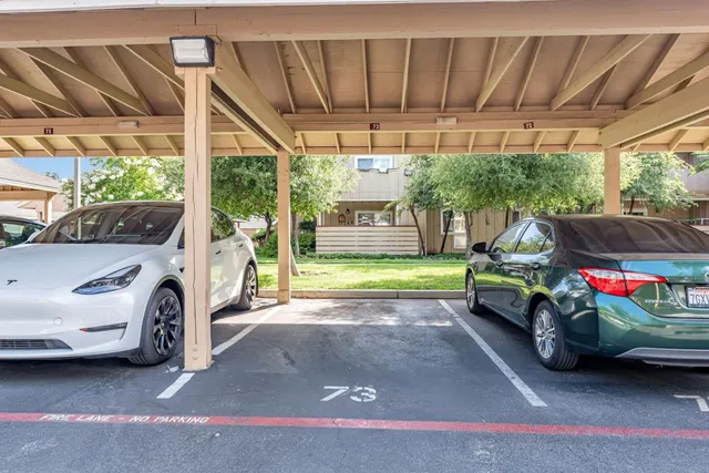 a view of yard with car parked