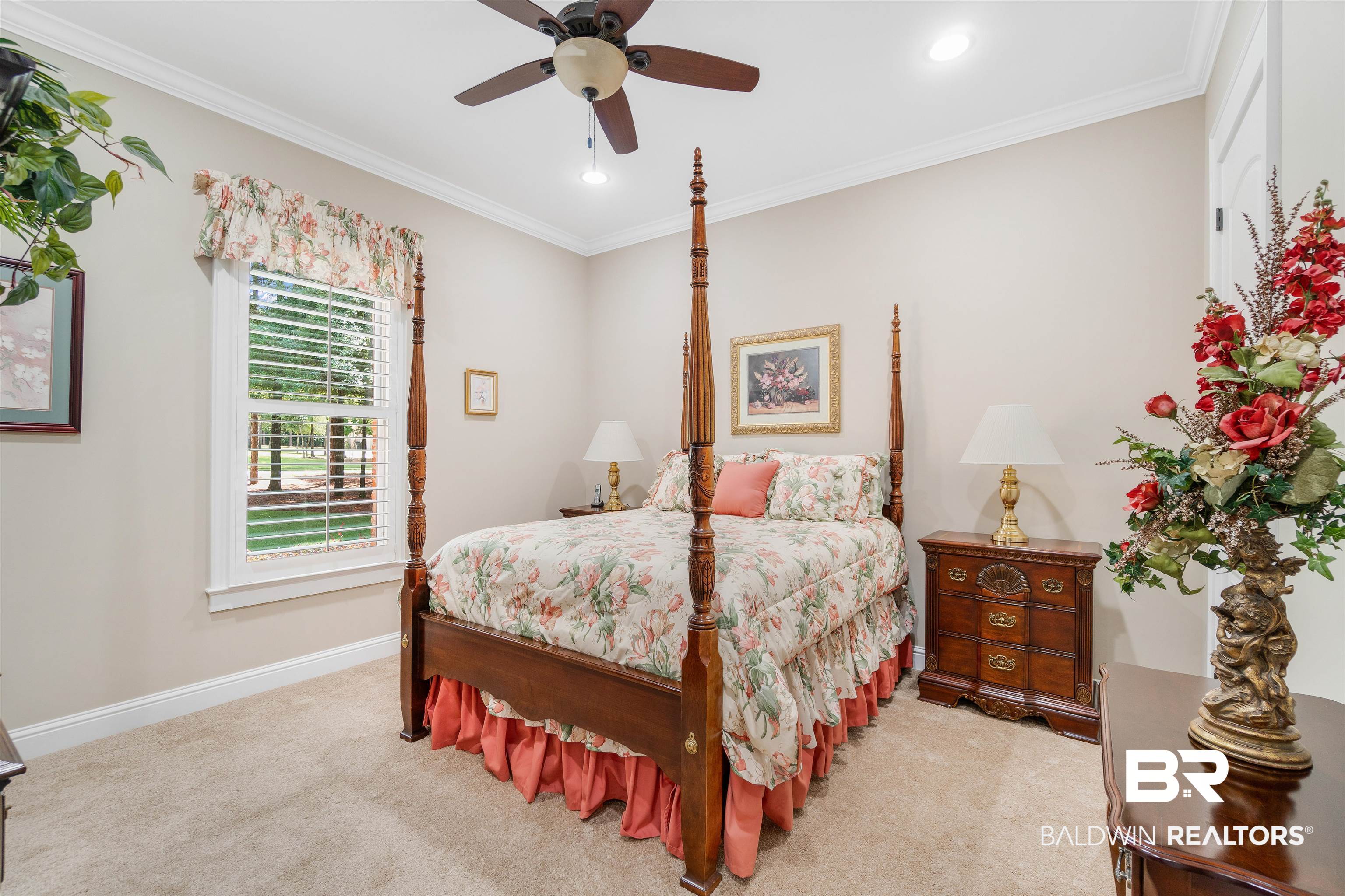 11281 Redfern Road Daphne, AL 36526 - Photo 47 of 80 Bedroom featuring crown molding, ceiling fan, and light carpet