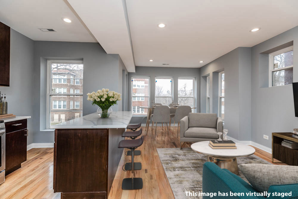 1411 East 67th Place, Unit 2W Chicago, IL 60637 - Photo 2 of 14 a living room with furniture and wooden floor