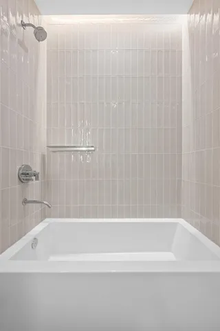 a bathroom with a bathtub