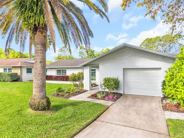 a view of a back yard with flower plants and wooden fence