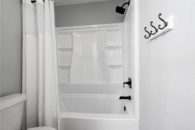 a bathroom with a bathtub