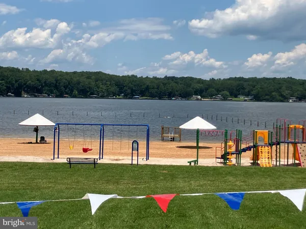 a view of a park with swings