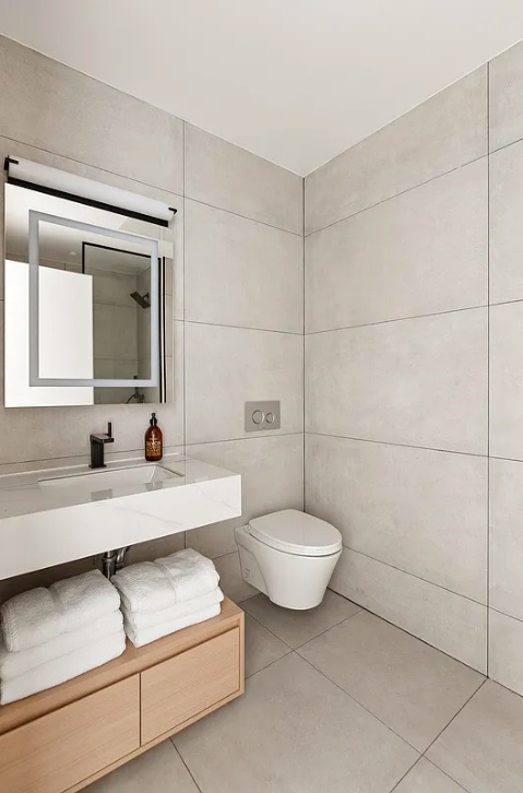 179 20th Street, Unit 9B Brooklyn, NY 11232 - Photo 8 of 13 a bathroom with a toilet a sink and mirror