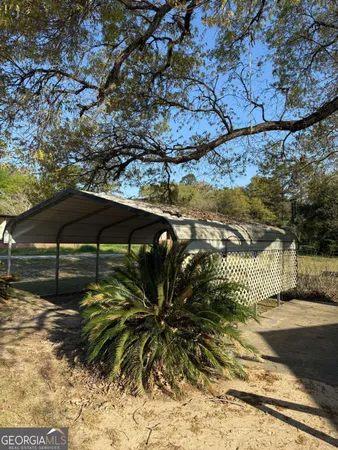 a view of a street with a tree