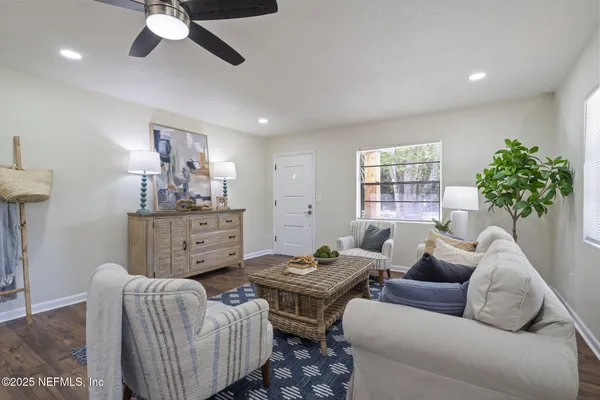 a living room with furniture
