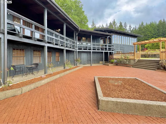 a view of an outdoor space and swimming pool