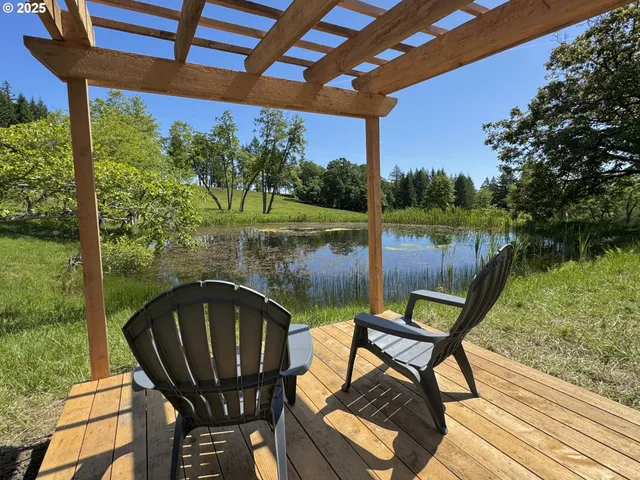 a view of a lake with a yard