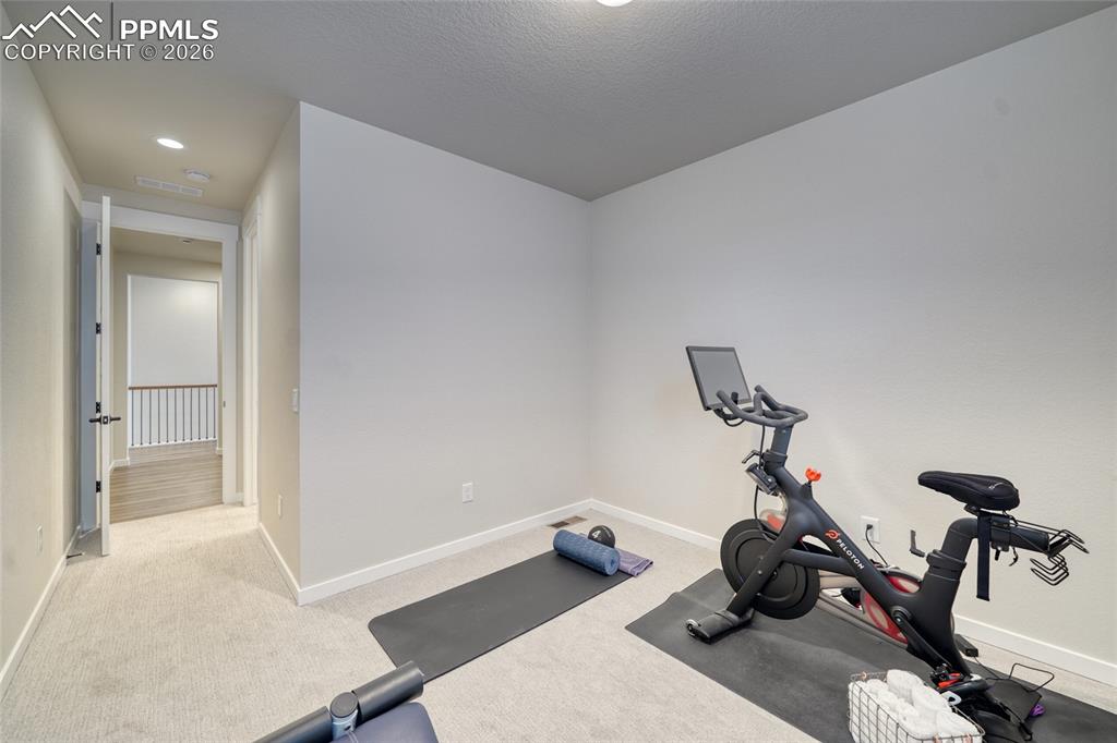 10059 Owl Perch Loop Colorado Springs, CO 80908 - Photo 34 of 50 Workout area with light carpet and recessed lighting