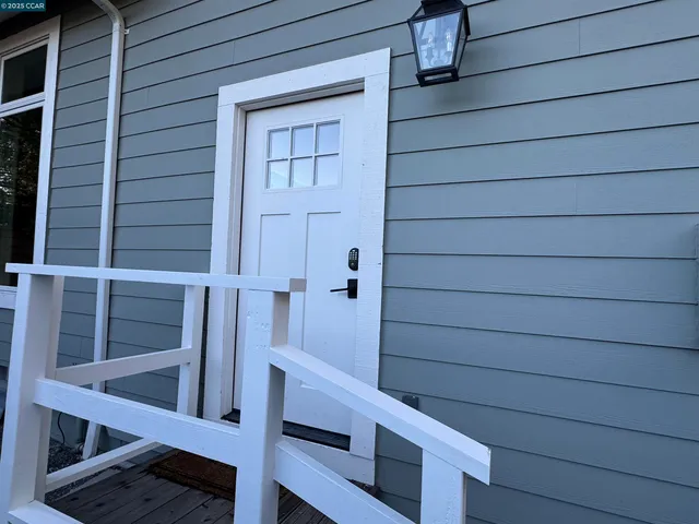 a view of wooden door