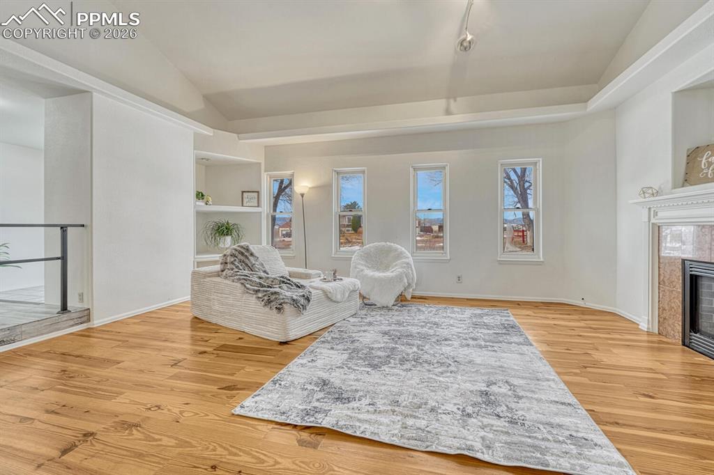 7815 Maverick Road Colorado Springs, CO 80908 - Photo 6 of 41 Living room with built-ins and gas fireplace