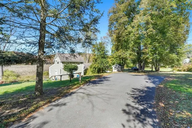 a view of a road with trees