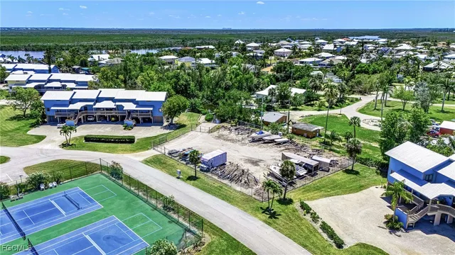 a view of a city with lawn chairs