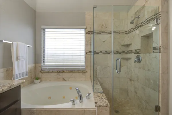 a bathroom with a bath tub and a shower