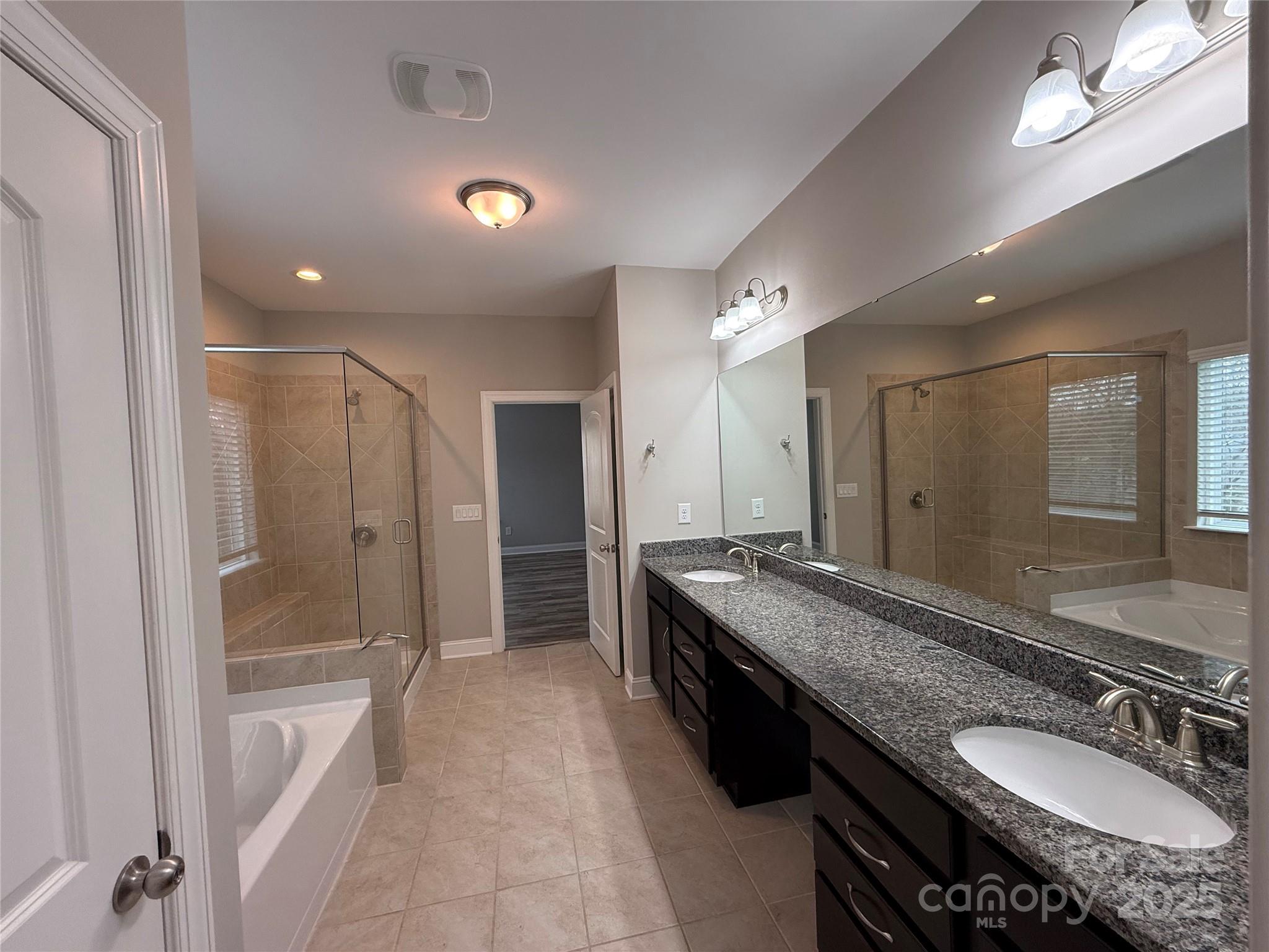 1073 Moonlight Mist Road Belmont, NC 28012 - Photo 11 of 20 a spacious bathroom with a granite countertop sink mirror and shower