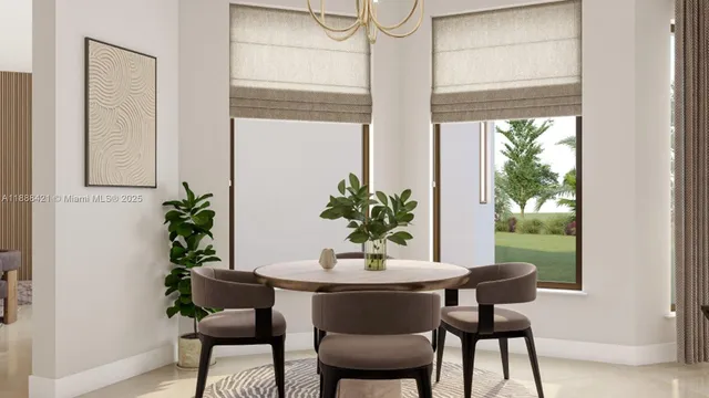 a dining room with furniture window and wooden floor